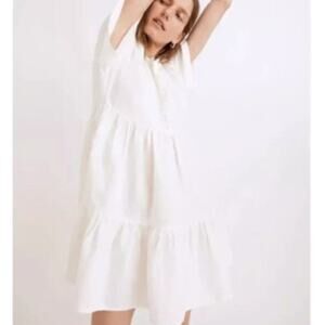 Madewell Linen-Blend Flutter Sleeve Tiered Mini Dress with Pockets, size XXS